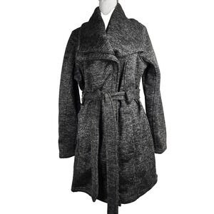 Steve Madden Womens Wrap Coat XL Gray Marled Asymmetrical Zip Belted Jacket Coat